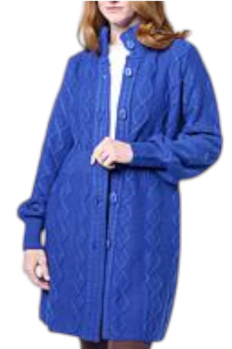 Antthony Women's Chunky Cable Knit Turtleneck Sweater Coat Royal Blue - Regular